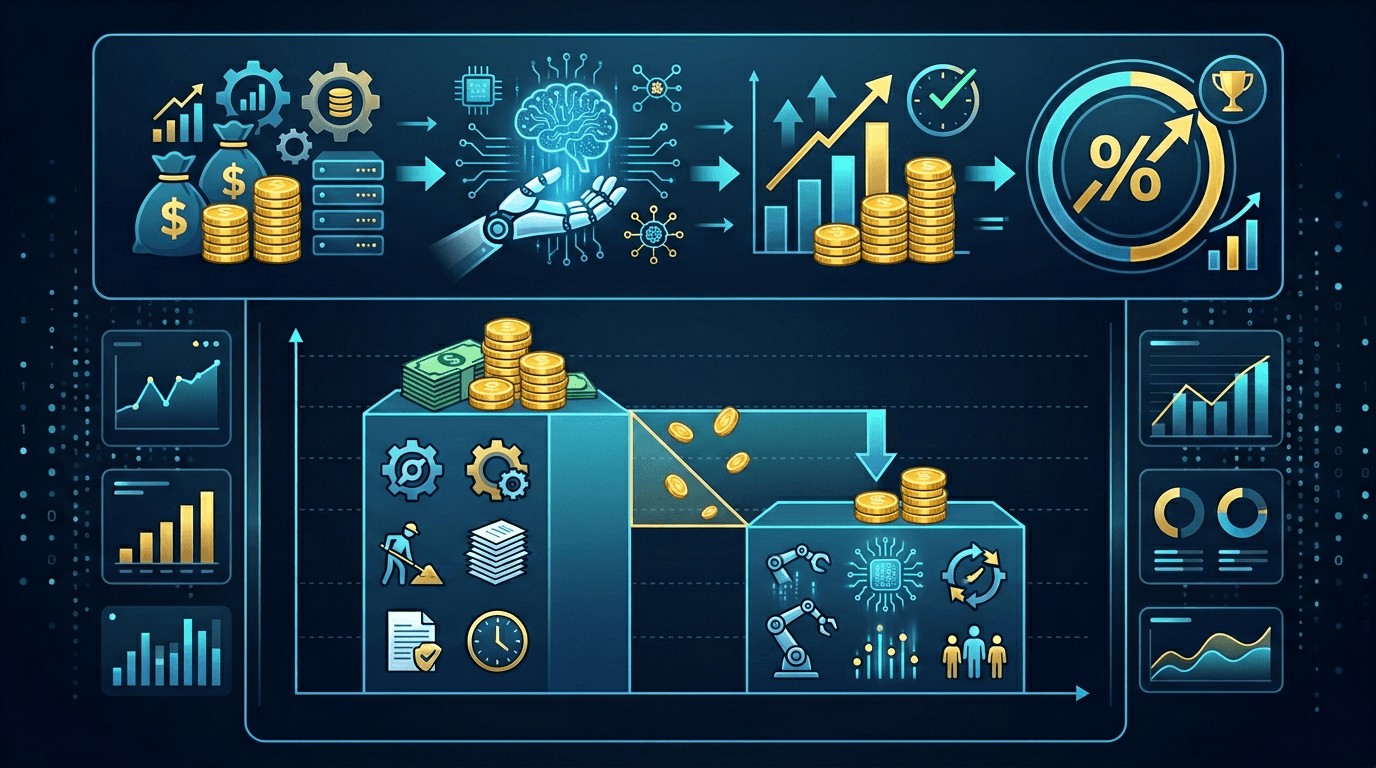 AI ROI breakdown showing cost comparison between manual work and AI automation