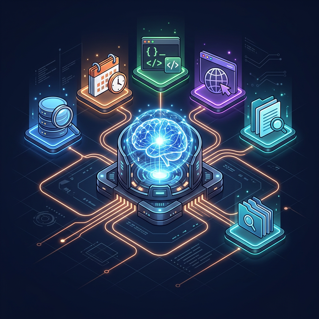 Model Context Protocol: AI agent connected to multiple tools via MCP